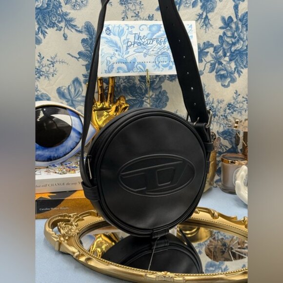 🆕 DIESEL 🧿 NWOT Rinke Circle Shoulder Bag - All Black - Picture 2 of 14